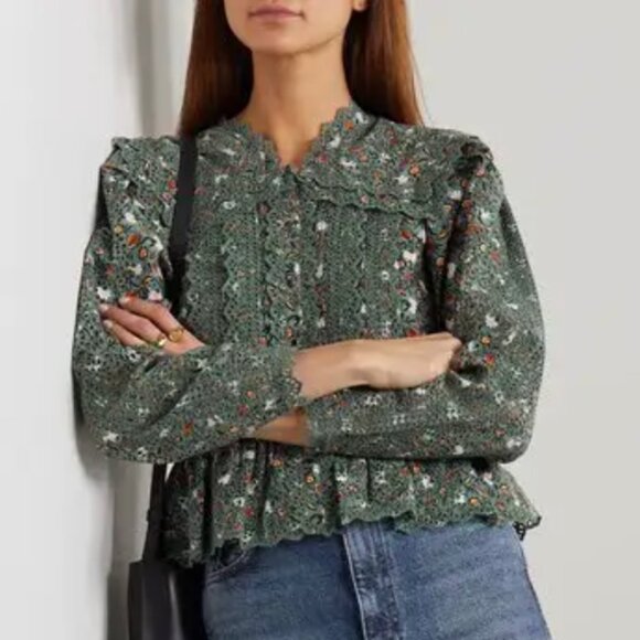 Ulla Johnson Mina Floral Print Broderie Anglaise Poplin Blouse Size 0 | XS NWOT - Picture 2 of 16